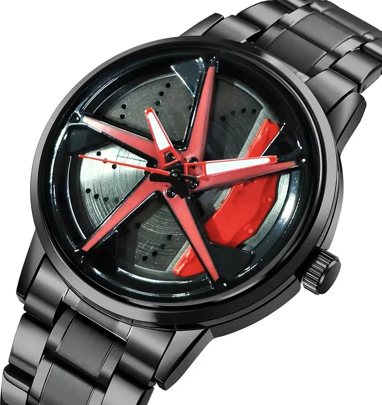 Men’s Black & Red Stylish Analog Watch - For Men TurboSpin Luminous Wheel Watch