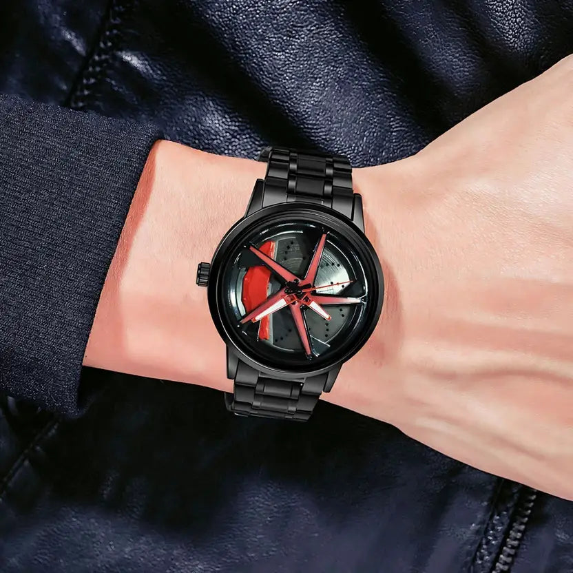 Men’s Black & Red Stylish Analog Watch - For Men TurboSpin Luminous Wheel Watch