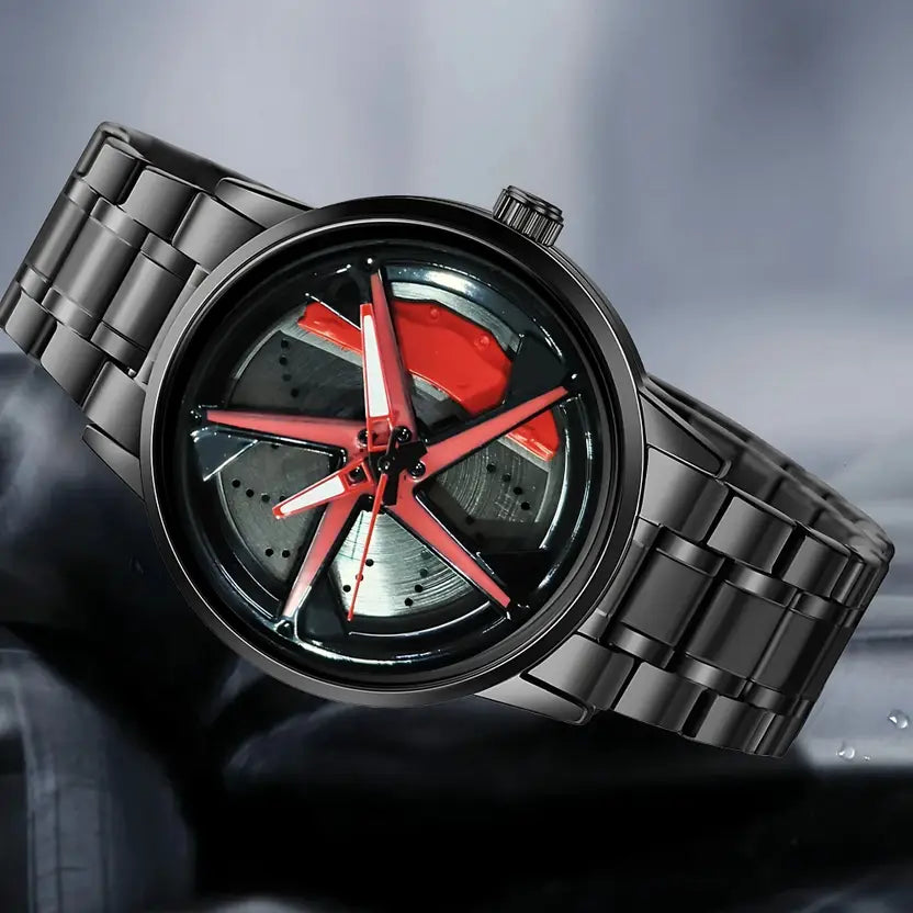Men’s Black & Red Stylish Analog Watch - For Men TurboSpin Luminous Wheel Watch