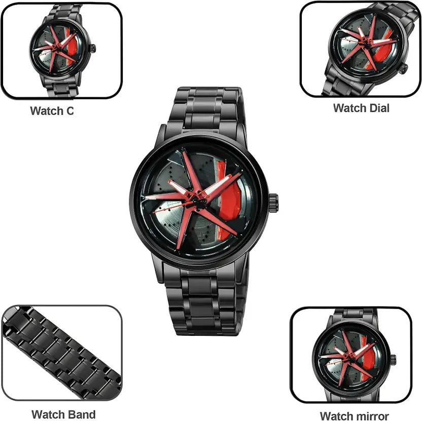 Men’s Black & Red Stylish Analog Watch - For Men TurboSpin Luminous Wheel Watch