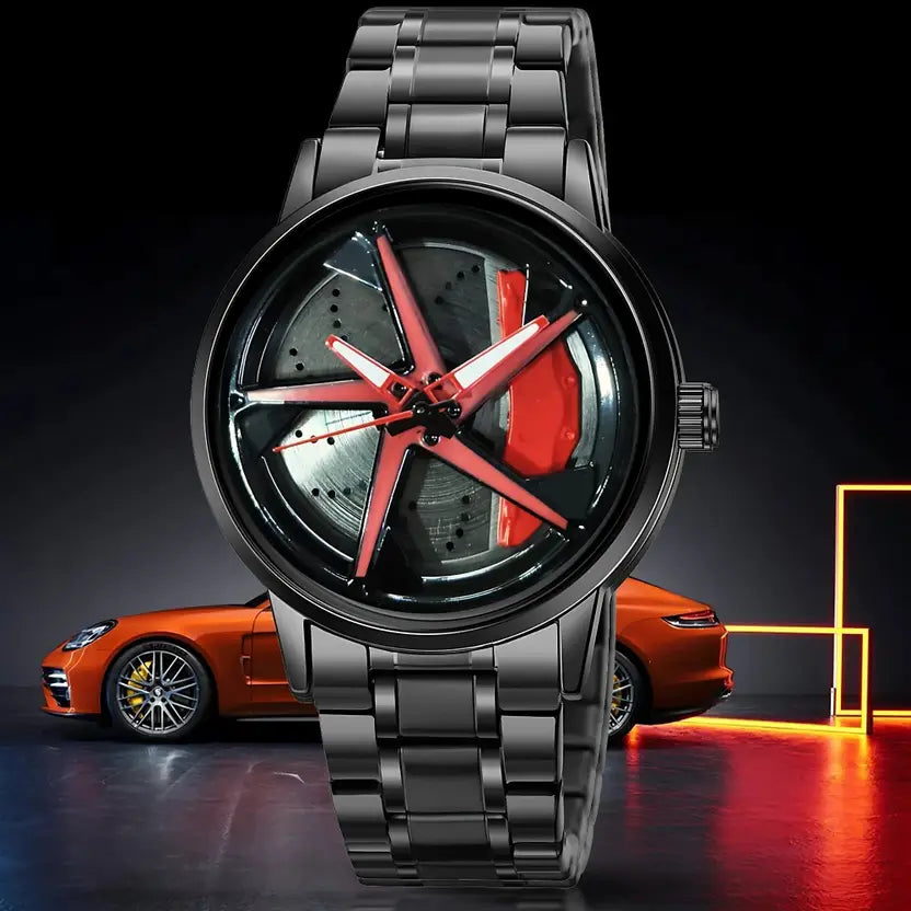 Men’s Black & Red Stylish Analog Watch - For Men TurboSpin Luminous Wheel Watch