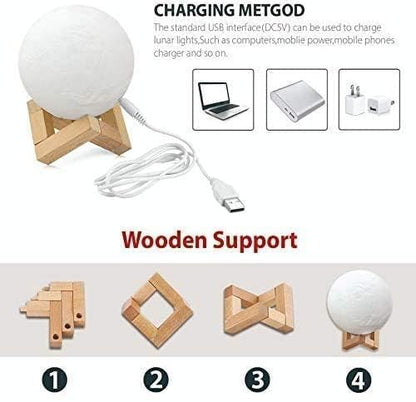 Rechargeable 3D Moon Lamp 15cm with Wooden Stand