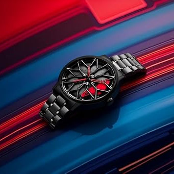 Racing Brake Disc Watch – Silver Band, Red Dial Accents