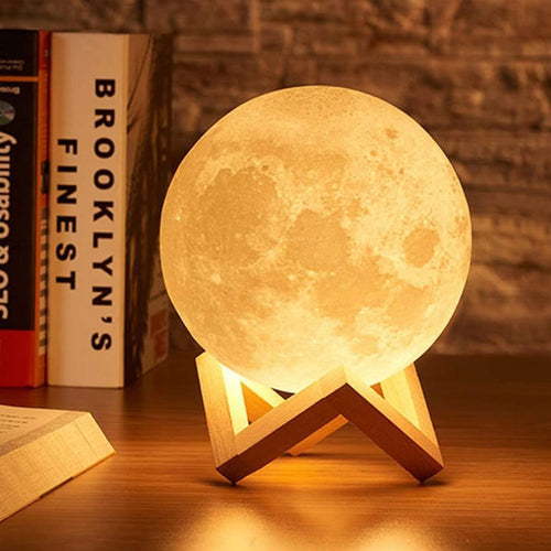 Rechargeable 3D Moon Lamp 15cm with Wooden Stand